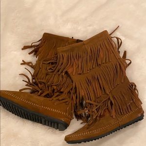Brown fringe mukluks